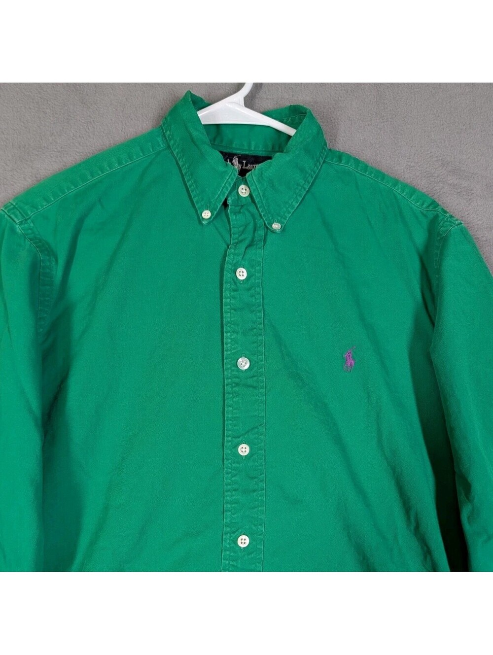 Ralph Lauren Mens Medium Green VTG 90s Button Down Shirt Purple Pony USA Joker